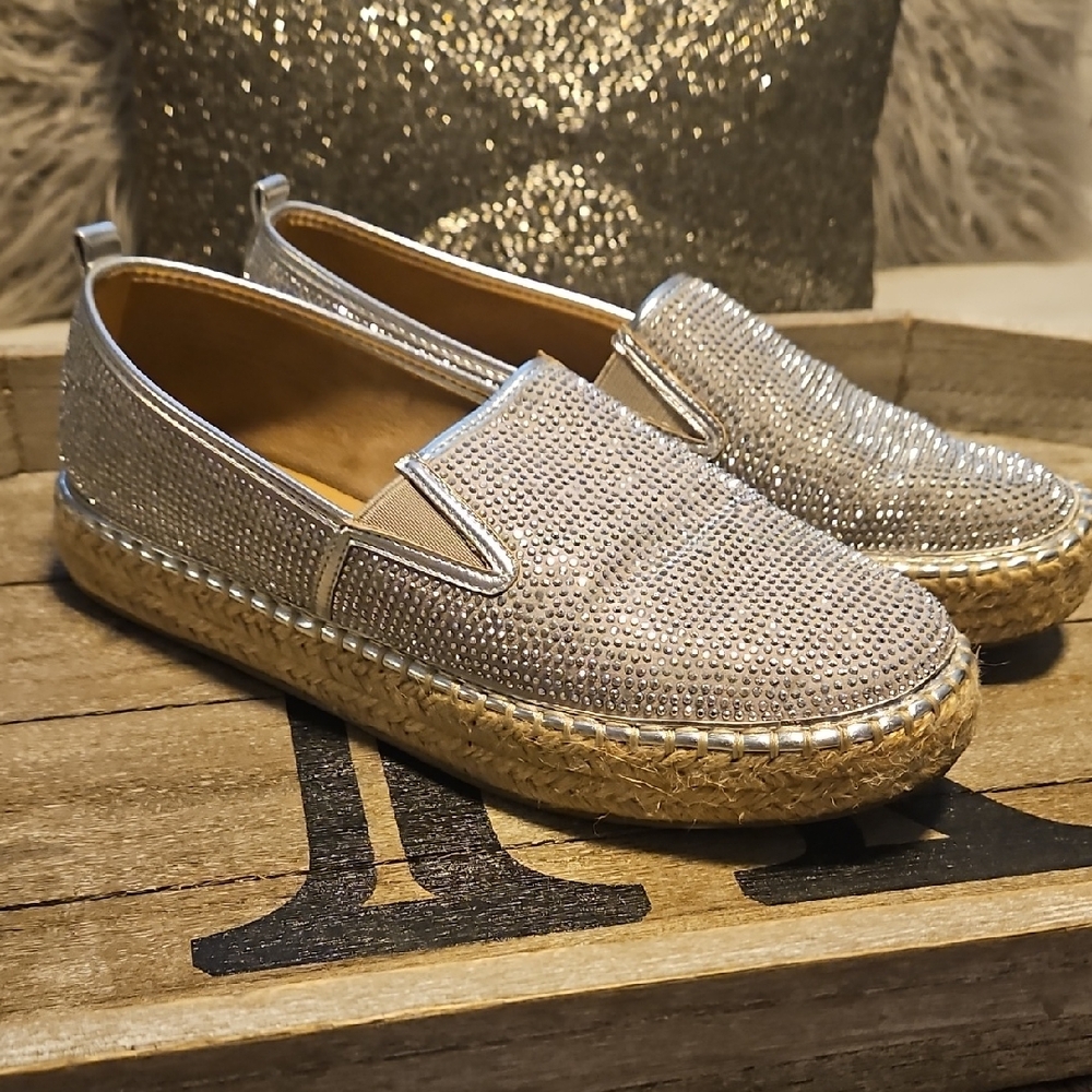 Kaari Blue Silver Glitter Loafers